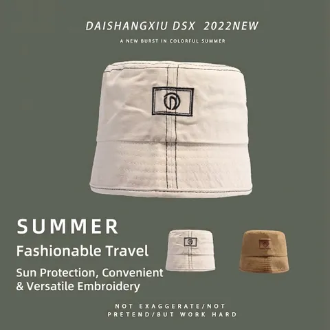 Women's Casual Canvas Bucket Hat Summer Sun Protection Breathable Embroidery Letter Square D Logo Fisherman Hat Vintage Sun Hat