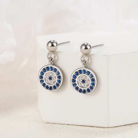 Evil Eye Ohrstecker Mit 925 Sterling Silber Ohrstift Blau Weißen Zirkonia Retro Mode Schmuck Für Damen