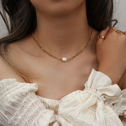 Barocke Süßwasserperlen Anhänger Halskette 18K Vergoldet Edelstahl Panzerkette Minimalistischer Schmuck Für Damen