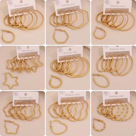 Stainless Steel Hoop Earrings Gold Plated Geometric Star Heart Hexagon Shape Fashion Minimalist Jewelry For Women