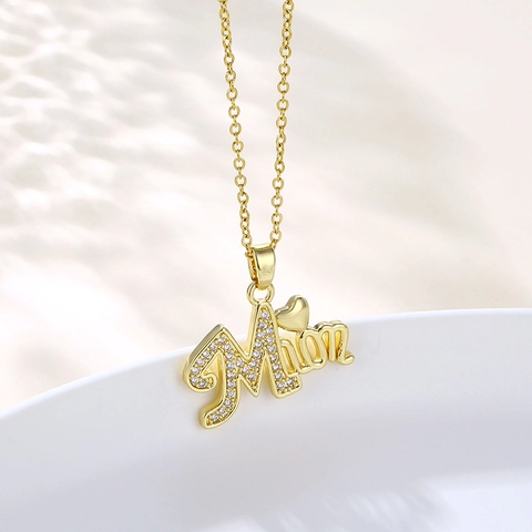 Collana Pendente Mom Acciaio Inossidabile Strass Cuore Regalo Festa Della Mamma Gioielli Elegante Per Donne