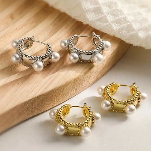 Orecchini A Cerchio In Rame Placcati Oro Con Perla Artificial Bianca Da Donna Gioielli Per Orecchie Stile Francese Vintage