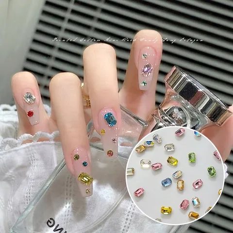 Nagelkunst Strasssteine Glaskristall Langes Achteck Spitzboden Mini Maniküre Anhänger Luxus Smaragdschliff DIY Ornamente Professional