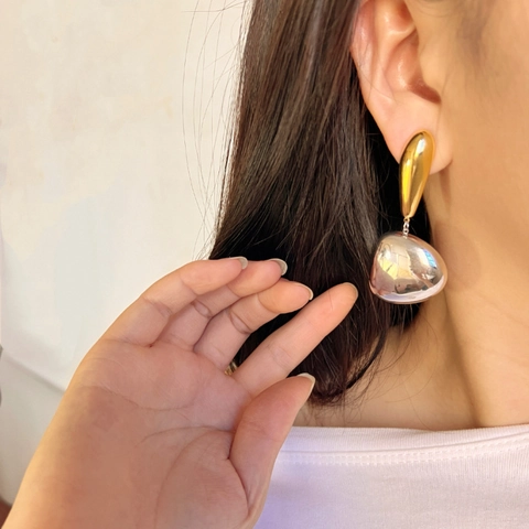 Zweifarbige Tropfenohrringe Aus Edelstahl 18K Vergoldet Geometrische Wassertropfen Spiegelpolitur Schmuck Für Damen Party Geschenk