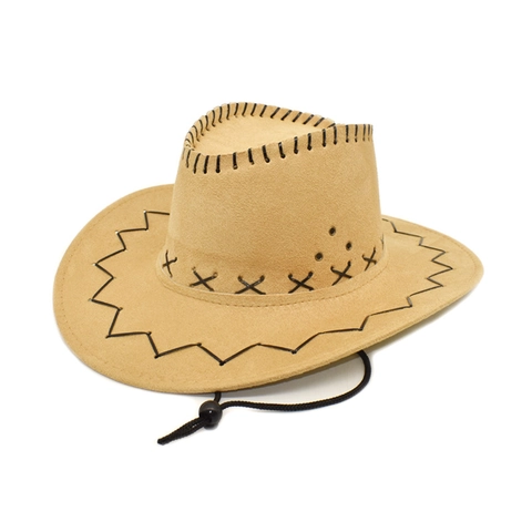 Sombrero De Vaquero Western Gamuza Ala Ancha Barbijo Ajustable Resistente Al Viento Costuras De Contraste Transpirable Exterior