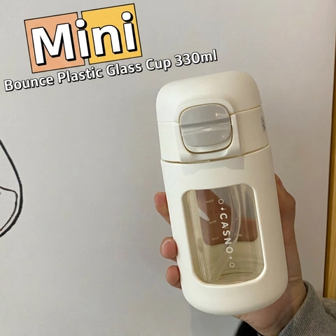 Bottiglia D'acqua In Vetro Portatile Con Cannuccia E Coperchio A Molla A Tenuta Stagna Resistente Al Calore Vetro Borosilicato Ufficio