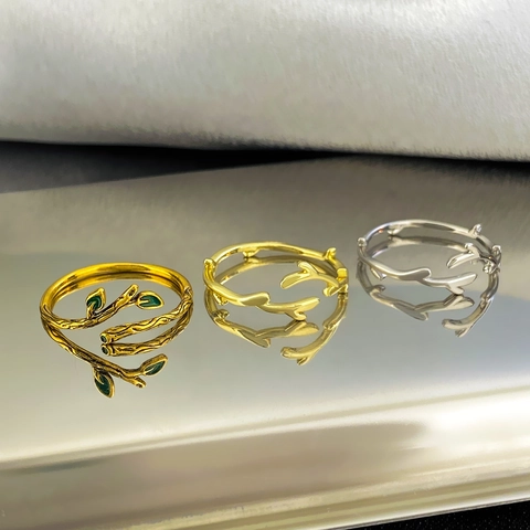 Anillo Abierto Ajustable Rama Árbol Astas Ciervo Cobre Hoja Esmalte Estilo Bosque Naturaleza Navidad Joyería Para Hombres Mujeres
