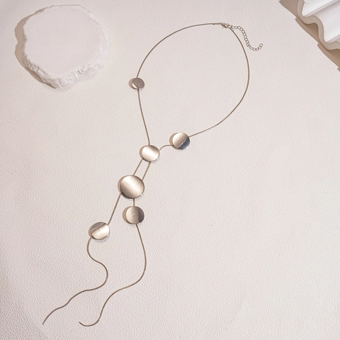 Lange Quasten-Halskette Legierung Polierte Runde Scheiben Geometrischer Minimalistischer Stil Statement-Schmuck Damen