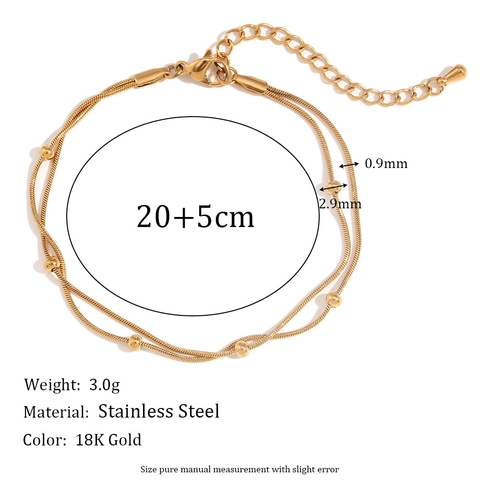Doppellagige Schlangenkette Fußkettchen Edelstahl 18K Vergoldet Rundperlen Minimalistischer Schmuck Frauen Verstellbar