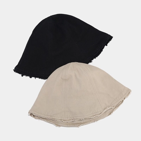 Cotton Canvas Bucket Hat Frayed Edge Vintage Streetwear Sun Protection Breathable Solid Color Fisherman Hat Unisex
