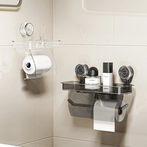 Modern Minimalistisch PET ABS Edelstahl Badezimmer Taschentuchbox Wandmontage Vakuum Saugnapf Rollenpapierhalter Lagerregal