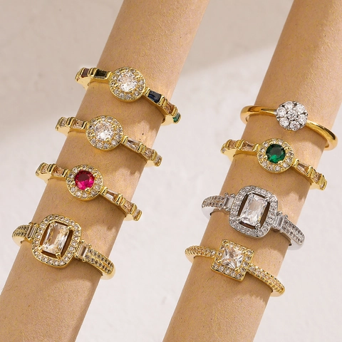 Anello Aperto Regolabile Geometrico In Rame Placcato Oro Con Zircone Gioielli Di Lusso Minimalisti Per Donna Moda Versatile