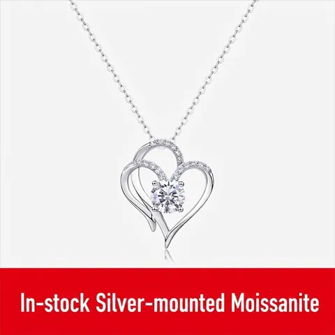 Collana Con Pendente A Cuore Argento Sterling 925 Moissanite Doppio Cuore Intrecciato Catena Clavicola Gioielli Donna