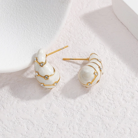 Conch Stud Earrings Stainless Steel Enamel Glazed Rhinestone Colorful Fashion Jewelry For Women