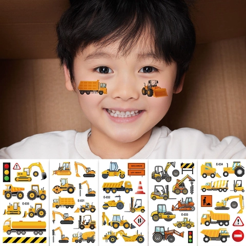 Cartoon Temporary Tattoo Stickers Waterproof Glow In The Dark Construction Vehicles Space Robot Designs For Kids Boys Birthday Party