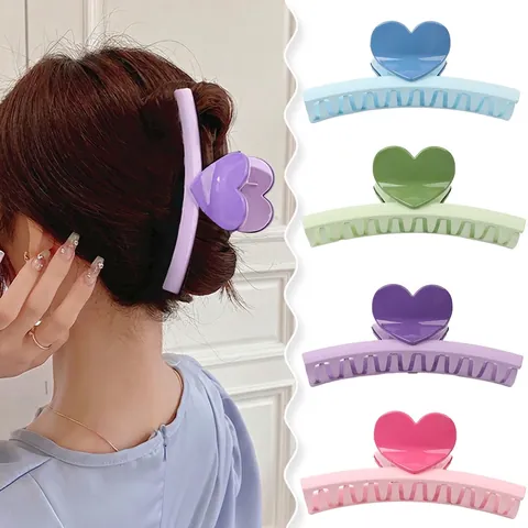 Large Heart Hair Claw Clip Nonslip Plastic Matte Shark Hairclip Korean Sweet Styling Accessory For Women Thick Hair