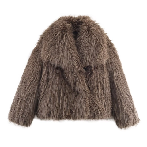 Dames Faux Fur Jas Elegante Reverskraag Lange Mouwen Kort Jack Warm Winter Effen Kleur Verborgen Knopen Pluche Bovenkleding