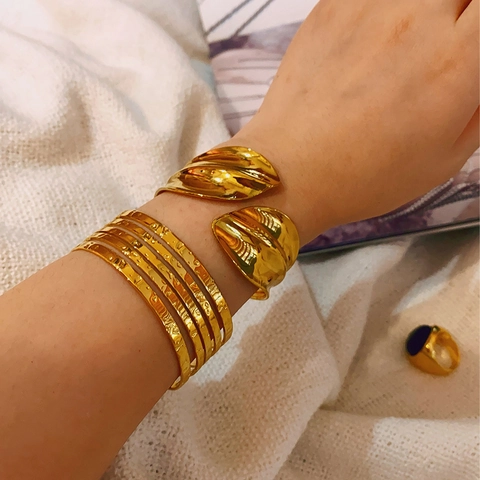 Edelstahl Offener Armreif Mehrlagig Wellenförmig Blatt Design Verstellbar Minimalistisch Elegant Damen Schmuck