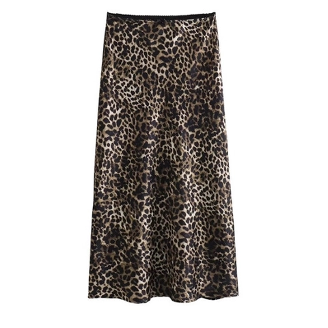 Dames Luipaardprint Satijnen Maxi Rok Hoge Taille A-Lijn Satijnachtig Polyester Lange Rok Streetwear Mode Sexy