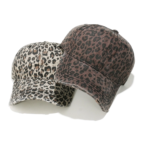 Cappello Da Baseball Con Stampa Leopardata Da Donna Retro Distressed Cotone Lavato Protezione Solare Regolabile