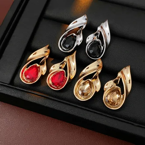 Boucles D'oreilles Rhinestone Goutte D'eau Alliage Avec Tige En Argent Vintage Rétro Style De Luxe Pour Femmes