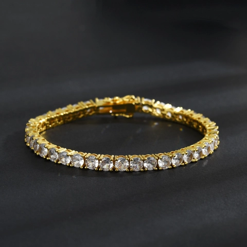 Unisex Hip Hop Tennis Chain Bracelet And Necklace Cubic Zirconia Inlaid Gold Plated Copper Iced Out Jewelry