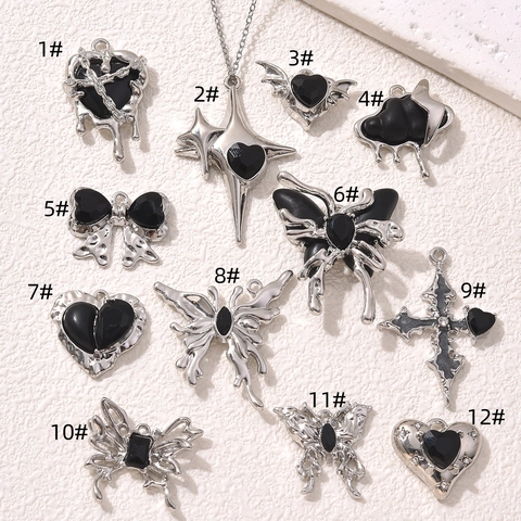 Gothic Y2K Alloy Charms Pendants Black Heart Star Butterfly Cross Bat DIY Necklace Bracelet Jewelry Making Materials