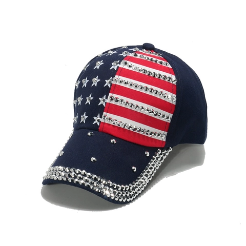 Baseball Kappe USA Flagge Strasssteine Nieten Stern Streifen Verstellbar Sonnenschutz Hut Unabhängigkeitstag Patriotisch