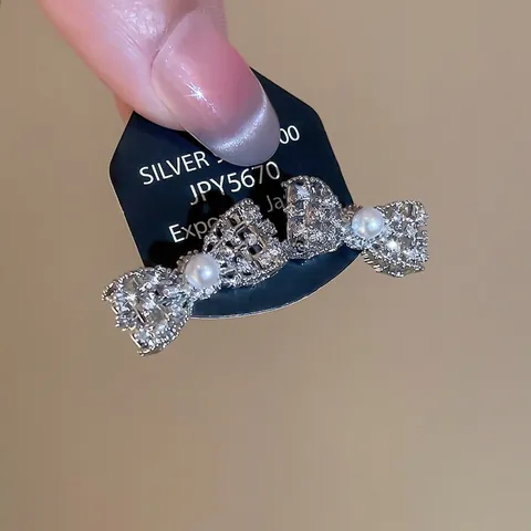 Orecchini A Lobo Eleganti Con Fiocco Rame Con Zirconia Cubica Perla Artificial Sintetica E Perno In Argento Stile Dolce