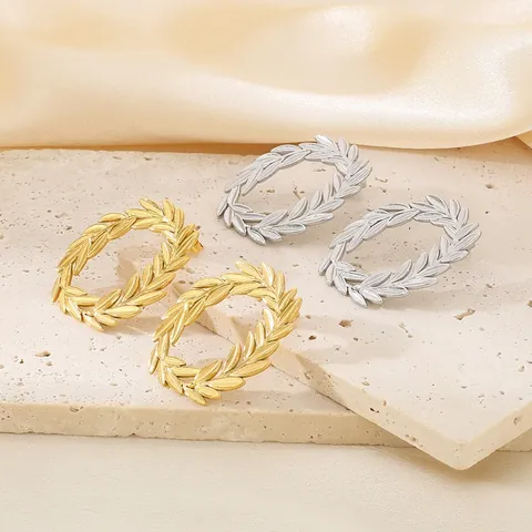 Lorbeerblatt Kranz Ohrstecker Edelstahl Vergoldet Geometrische Olivenzweig Schmuck Für Damen