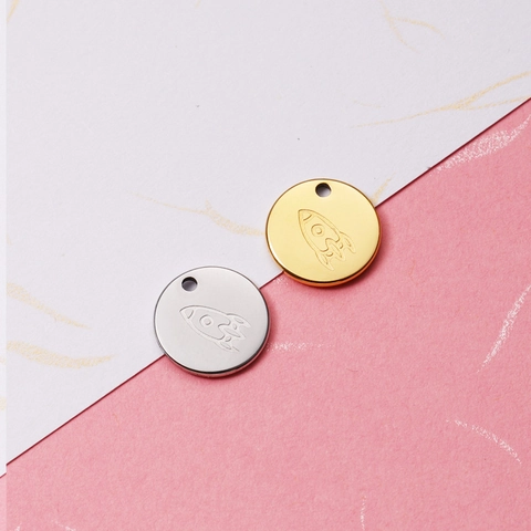 Colgante Circular Patrón Cohete Acero Inoxidable 304 Chapado Oro 18K Pulido Espejo Accesorio Joyería DIY