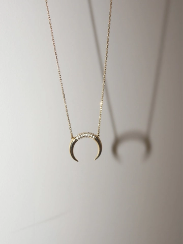Collana con Pendente a Mezzaluna in Argento Sterling 925 da Donna Placcata Oro con Intarsio di Strass Gioielli Minimalisti