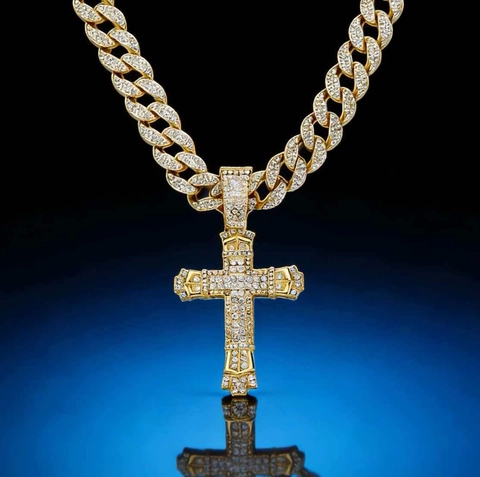 Hip Hop Kruis Hanger Ketting Zinklegering Iced Out Strass Cuban Link Ketting Bling Streetwear Sieraden Voor Mannen