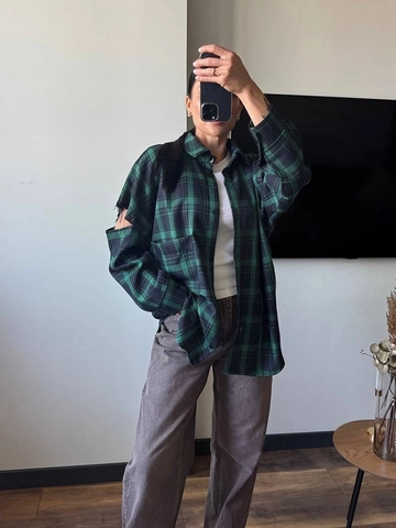 Women Vintage Plaid Shirt Long Sleeve Loose Oversized Polyester Cotton Button Up Turnover Collar Casual Blouse Tops