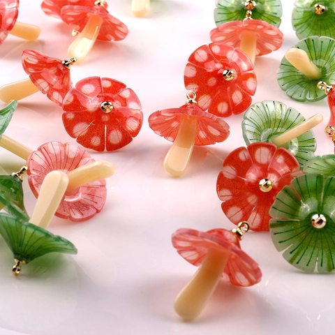 Cute Mushroom Charms Acrylic Pendants For DIY Jewelry Making Earrings Hairpin Accessories Colorful Resin Craft