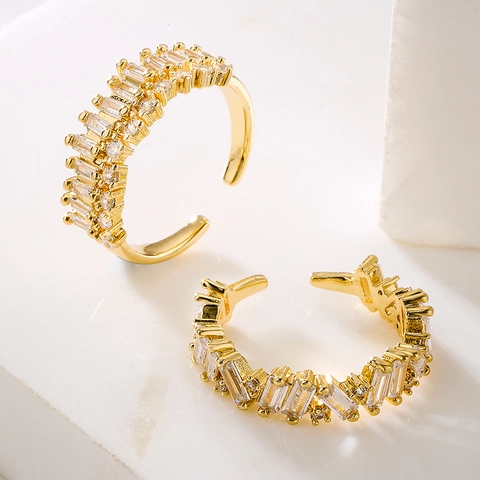 Bague Ajustable Ouverte Géométrique Cuivre Plaqué Or Zircon Micro Pavé Bijoux De Mode De Luxe Pour Femmes