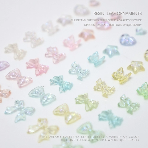 Nail Art Charms Aurora Polariserende Resin Gemengde Vormen Hart Ster Strik Vlinder Glitter DIY Manicure Decoratie