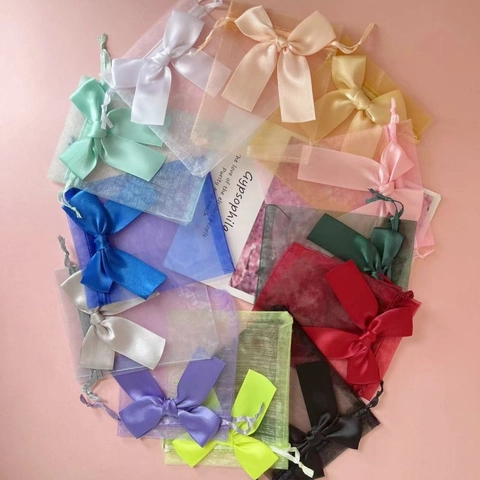 Organza Jewelry Gift Bags Translucent Mesh Drawstring Pouches With Satin Ribbon Bows For Wedding Favors Candy Packaging
