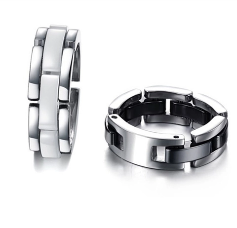 Minimalist Band Ring Titanium Stainless Steel Ceramic Chain Link Design Modern Jewelry Men Women