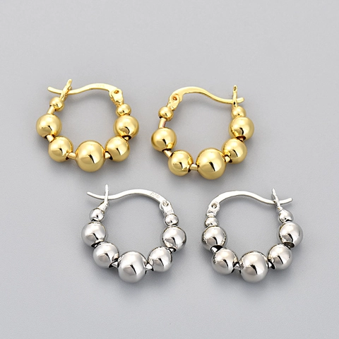 Pendientes de Aro con Cuentas Geométricas Poste de Plata de Ley 925 Cobre Metal Pendientes para Mujer Joyería Minimalista