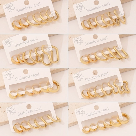 Geometric Stainless Steel Earrings Golden Heart Star Square Trendy Jewelry For Women Daily Fashion Accessories