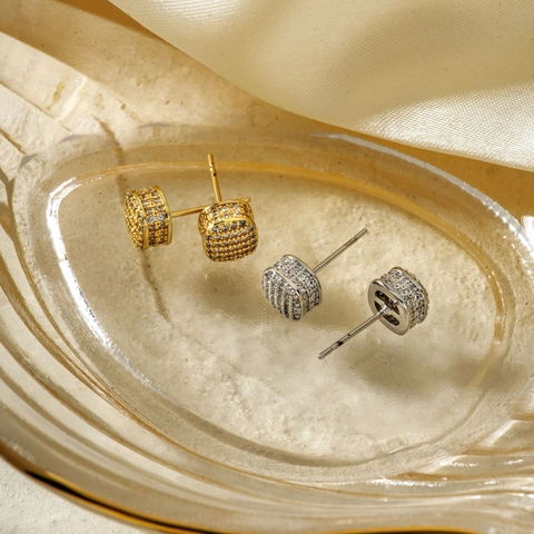 Pendientes de Botón Cuadrados de Cobre con Strass para Mujer Brillante Geométrico Chapado en Oro Plata Joyería de Moda Regalo