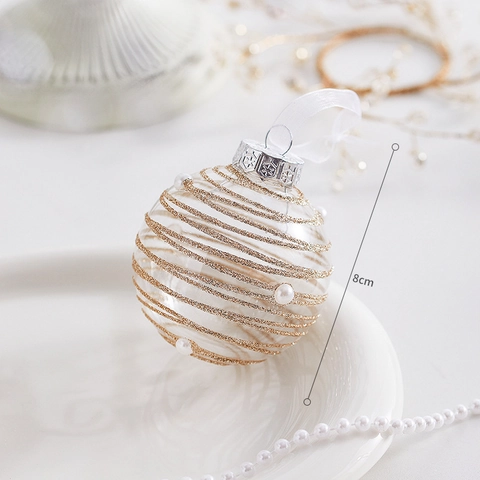 Christmas Ball Ornaments Plastic Hanging Tree Baubles With Sequins Faux Artificial Pearl Painted Patterns Festive Holiday Decor
