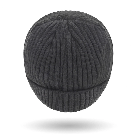 Herren Winter Strickmütze Fleece Gefüttert Warm Outdoor Radfahren Mütze Einfarbig Gerippte Beanie Mit Buchstaben Patch