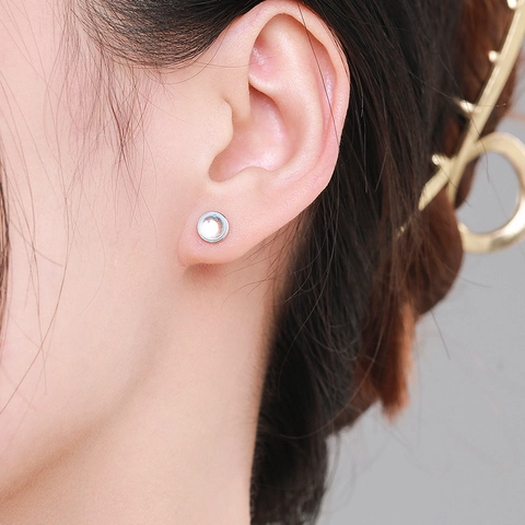 Moonstone Stud Earrings 925 Sterling Silver Round Elegant Minimalist Jewelry For Women