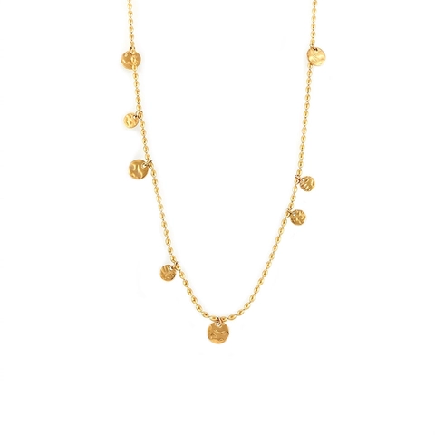 Gehämmerte Runde Scheibe Anhänger Halskette 18K Vergoldet Edelstahl Perlenkette Lange Lariat Mode Schmuck Für Frauen