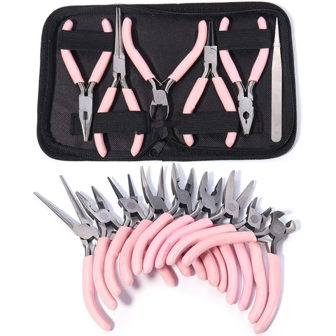Jewelry Pliers Stainless Steel DIY Handmade Tools Pink Handle For Crafting Beads Professional Multi Functional