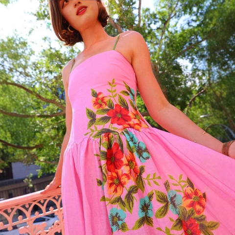 Dames Maxi Jurk Polyester Spaghettibandjes Rugloos Bloemenprint Zomer Vakantie Boho Stijl Roze