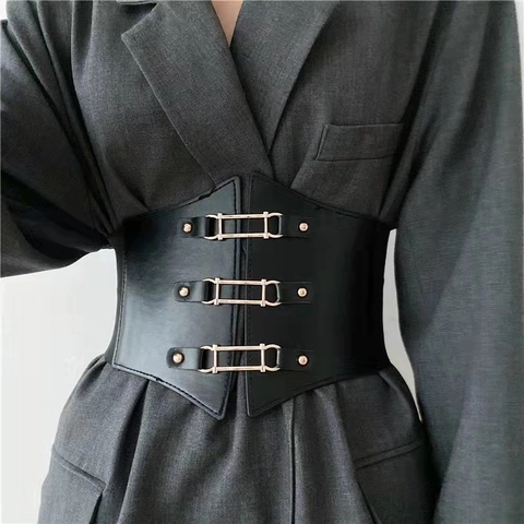 Damen Breiter Elastischer Korsettgürtel Legierungsschnalle Mode PU-Leder Wespentaille Formender Taillengürtel Für Kleid Hemd Büro Accessoire