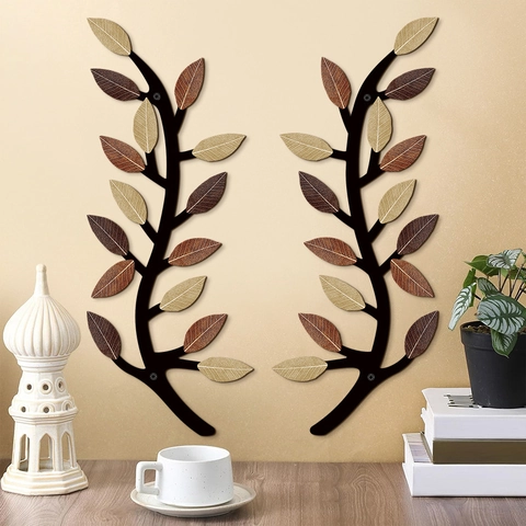Vintage Wood Grain Olive Leaf Branch Wall Art Shrub Foliage Hanging Decor Ornament For Living Room Bedroom Home Office